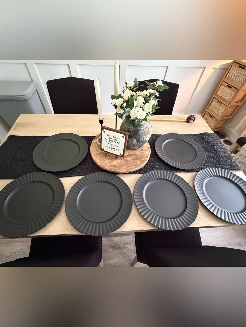 Hobby Lobby Matte Black Ribbed Charger Plates - Set of 6